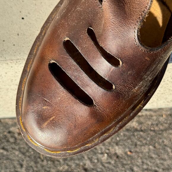 Vintage Made in Englang Dr. Martens Brown Leather Cut Out Mary Janes Size 7 - Picture 5 of 9